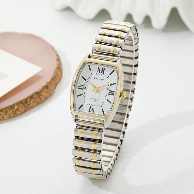 XAPWV 1pc Women&#39;s Vintage Quartz Watch With Elastic Strap, Fashionable Barrel Shape Design, Simple & Elegant