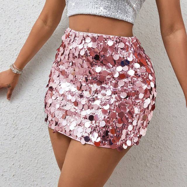 VaVaBold Solid Color Sequin Detail Women&#39;s Skirt For Holiday Party Clothes Mini Short Women Outfit