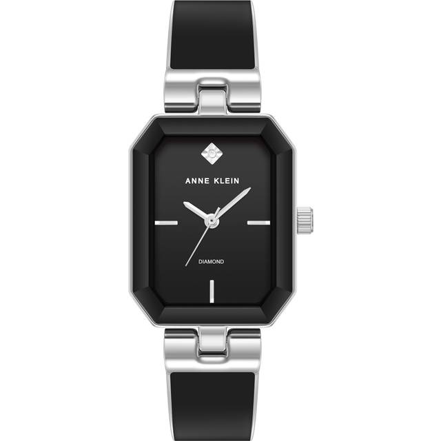 Anne Klein Women's Diamond Dial Bangle Watch in Black/Silver-Tone