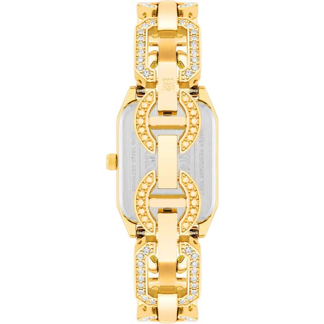 Anne Klein Women's Crystal Accented Open Link Watch in Black/Gold-Tone