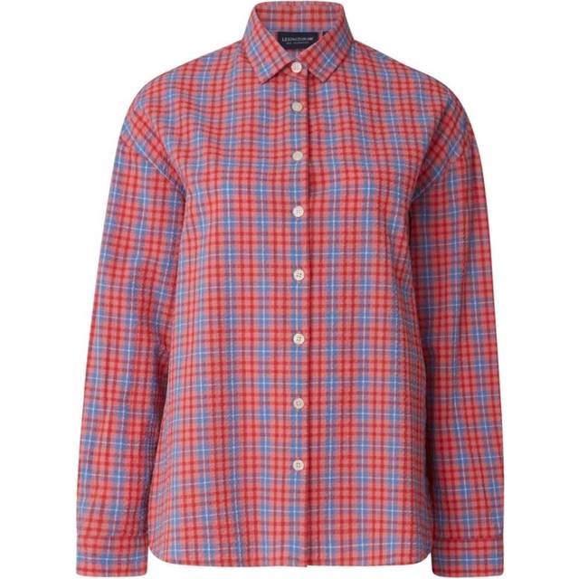 Lexington Edith Organic Cotton Seersucker Shirt, Red/Blue Check