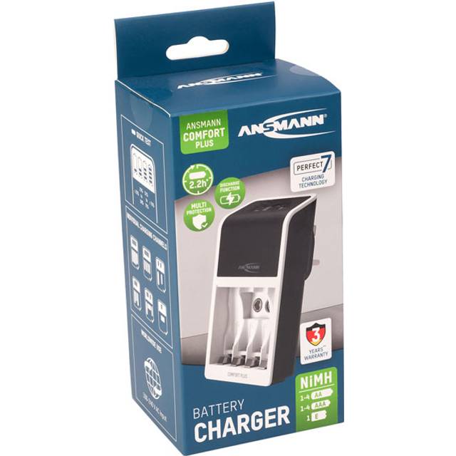 Comfort Plus AA, AAA & 9V Battery Charger For NiMH NiCd Rechargeable Batteries with UK 3-Pin Plug| Quick Charging with Rapid Capacity Testing - 3 Yr