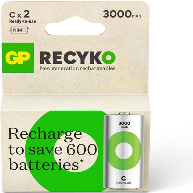 GP Recyko C-batteri, 3000mAh – 2 st
