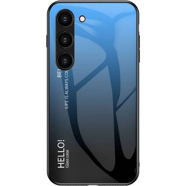 Samsung Galaxy S23+ (Plus) Skal med Glasbaksida - Hello - Blå