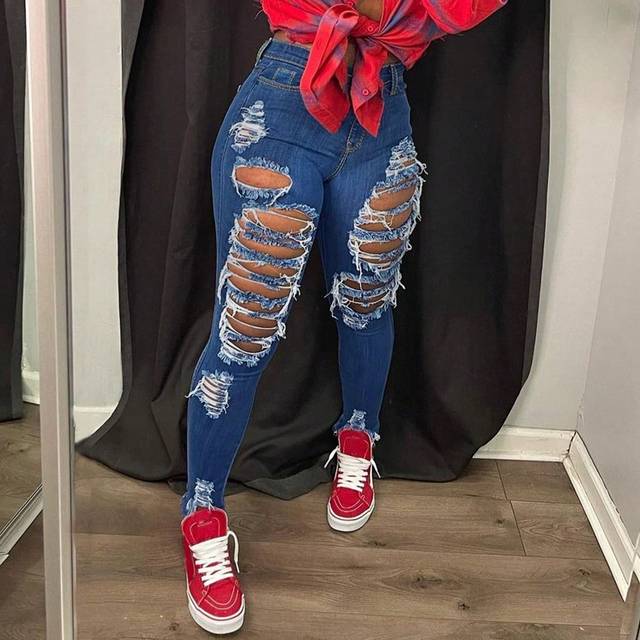 SHEIN Ripped Raw Hem Skinny Jeans