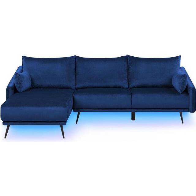 Beliani Right Hand Velvet Corner Sofa Led Navy Blue Varde, Blue