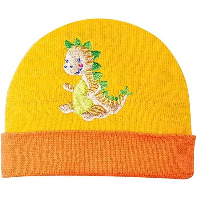 Heless 1135 1135 stickad mössa för dockor i dinosauriedesign, storlek 28–35 cm, gul-orange