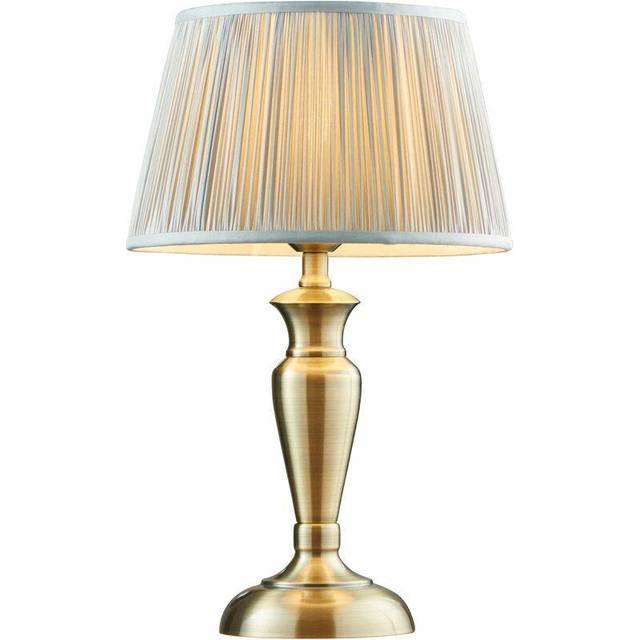 Table Lamp Antique Brass & Silver Silk 60W E27 GLS Base & Shade e10242