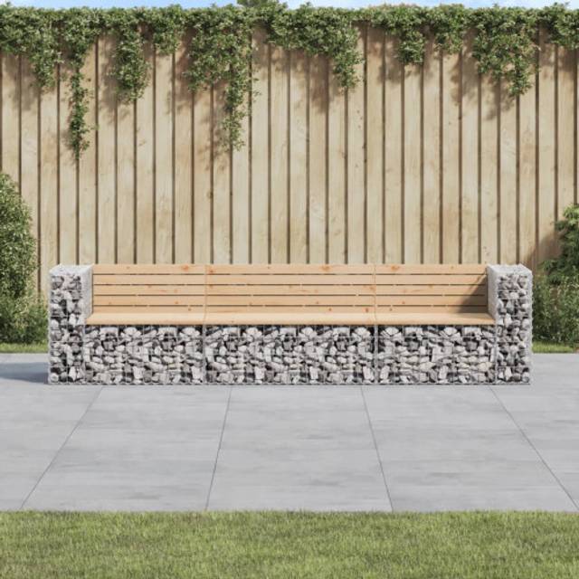 vidaXL Garden Bench Gabion Design 287x71x65.5 cm Solid Wood Pine - Brown