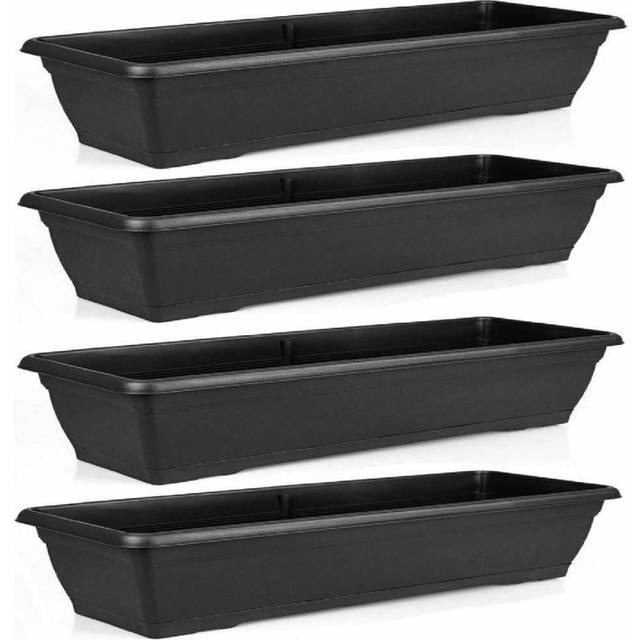 Set Of 4 Large 72cm Black Garden Plastic Trough Balcony Planter Window Plant Box