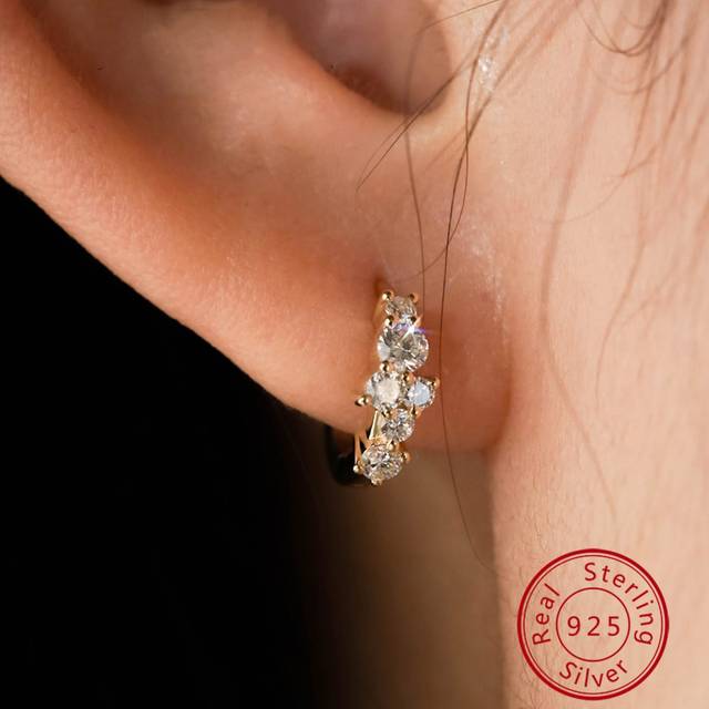 BALMORA A Pair Of Sterling S925 Silver Luxury Gold Zirconia Exquisite Small Earrings For Women Fashion Fine Ear Bones Hoops Party Daily Life Jewelry Gift