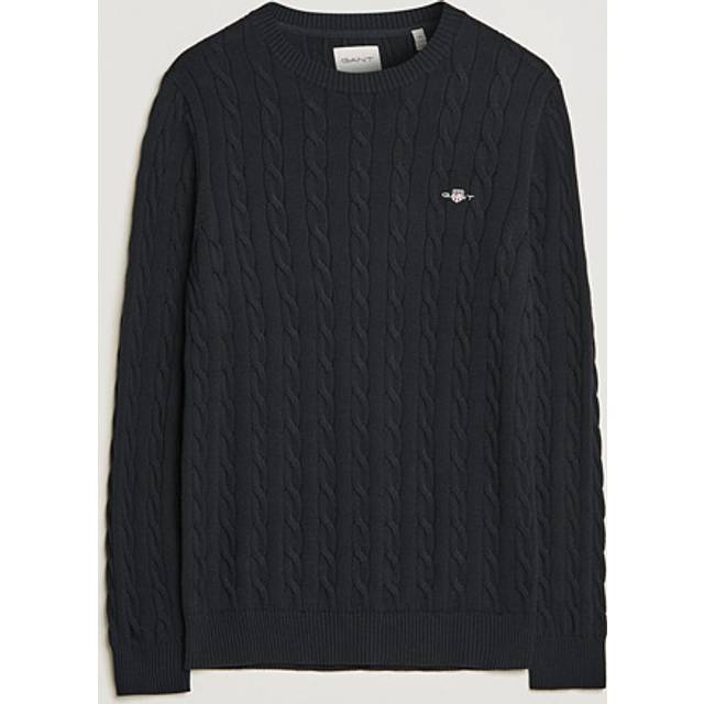 COTTON CABLE C-NECK, Black, L