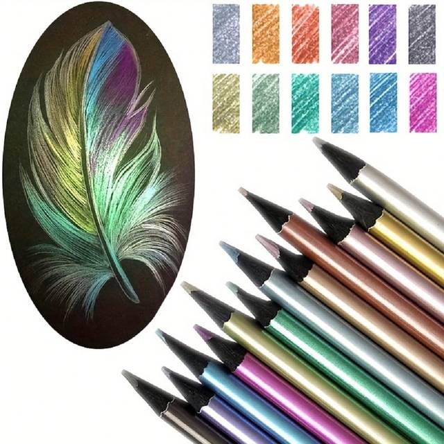SHEIN 12 Vibrant Metallic Colored Pencils - Unleash Your Creativity With These Art Supplies! Back To School