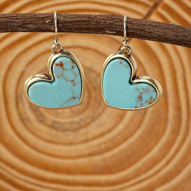 SHEIN 1 Pair Vintage Boho Natural Turquoise Heart Shaped Earrings, Valentine&#39;s Day Gift Valentines,Mom,Mother,Mother&#39;s Day,Gift