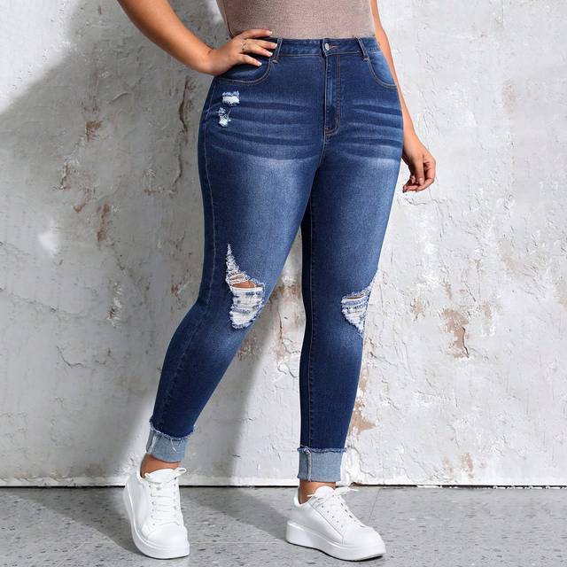 EMERY ROSE Plus Ripped Raw Cut Skinny Jeans