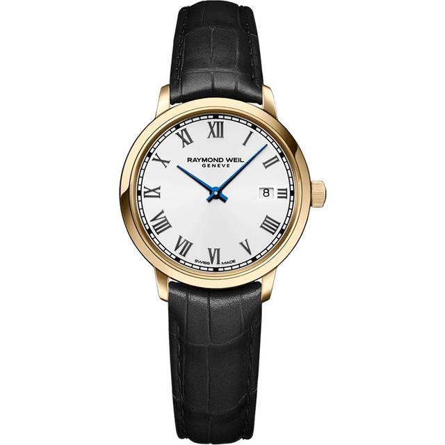 Raymond Weil Women's Toccata 29 Date Leather Strap Watch, White/Black