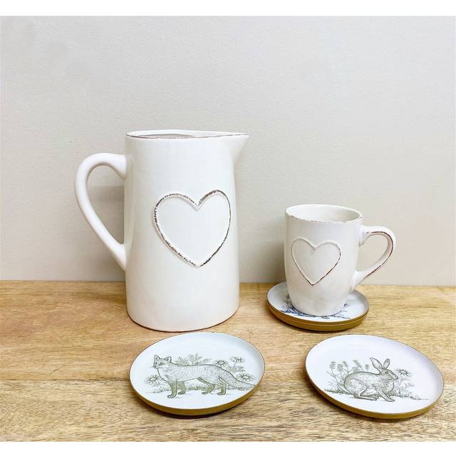 Set of Six Wooden Coasters - White / 1cm / 11cm