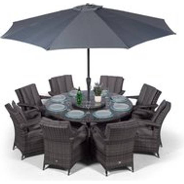 Arizona 155cm Round 8 Seater Rattan Dining Set - Grey
