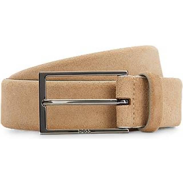 Suede belt with logo and gunmetal buckle - Beige