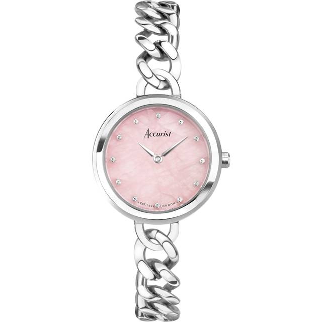 Accurist Women's Jewellery Curb Chain Rose Dial Silver Watch - Silver