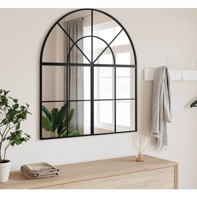 vidaXL Wall Mirror Hall Bedroom Makeup Mirror Hanging Mirror Black Arch Iron