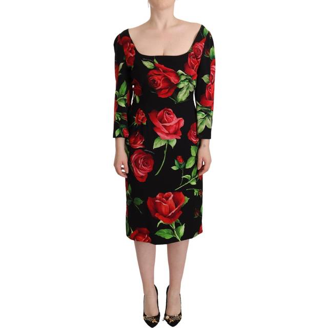 Elegant Floral Print Silk Sheath Dress - IT36 | XS - Black
