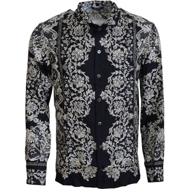 Dolce & Gabbana Blue Silk Floral Baroque Satin Casual Shirt - IT38 | XS