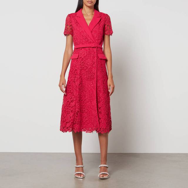 Self-Portrait Guipure Lace Midi Wrap Dress - US 2/UK 6 - Pink