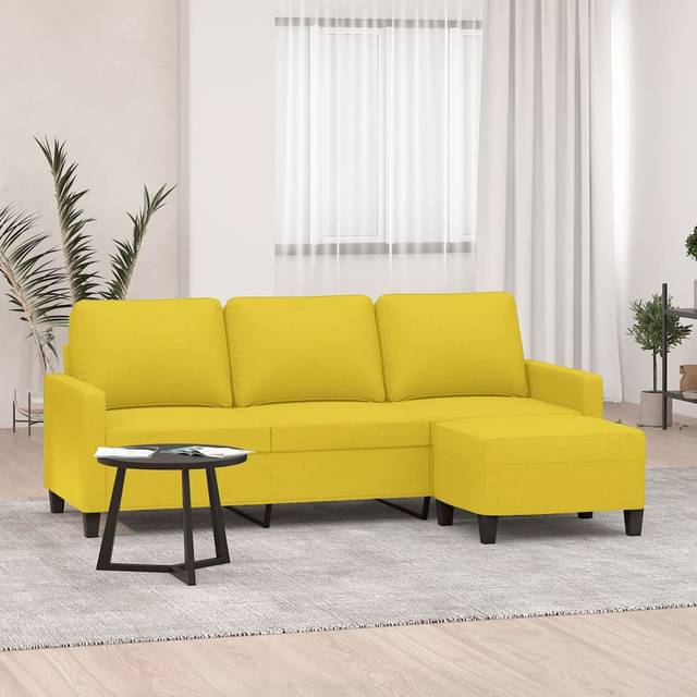 3-sitssoffa med fotpall Ljusgul 180 cm tyg