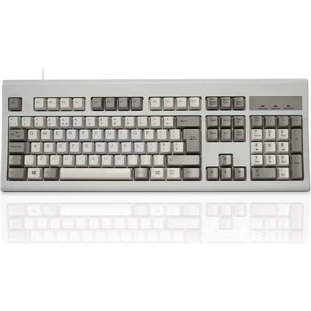 Perixx PERIBOARD-106M, trådbunden prestanda fullstorlek USB-tangentbord, böjda ergonomiska tangenter, klassisk retro grå/vit färg, UK QWERTY