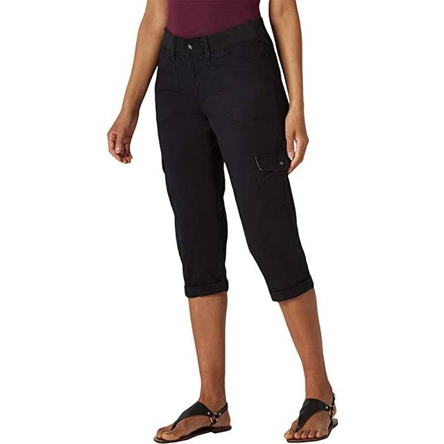 Lee Womens Missy Relaxed Fit Austyn Knit Waist cargo capri Pant  Black