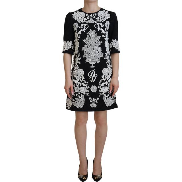 Black Floral Lace Short Sleeves Mini Dress - IT44 | L
