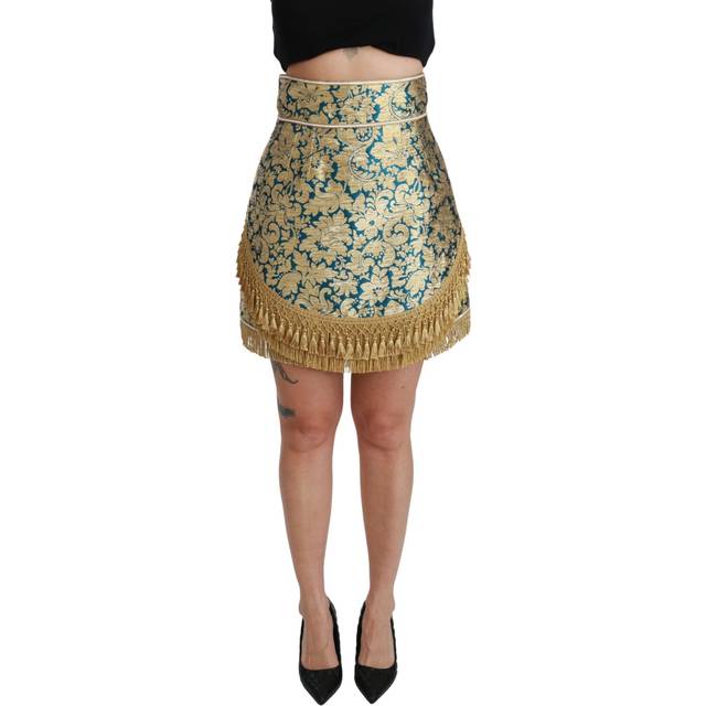 Dolce & Gabbana Blue High Waist Jacquard Tassel Gold Skirt - IT38|XS - gold (IT42|M)