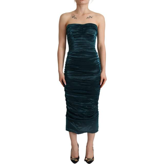 Turquoise Draped Satin Midi Dress - IT42|M