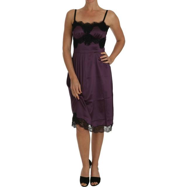 Dolce & Gabbana Purple Silk Stretch Black Lace A-Line Dress - IT40|S