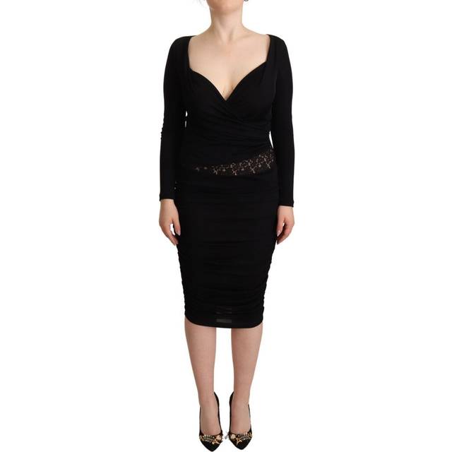 GF Ferre Black Long Sleeves Sweetheart Neck Midi Dress - IT40|S