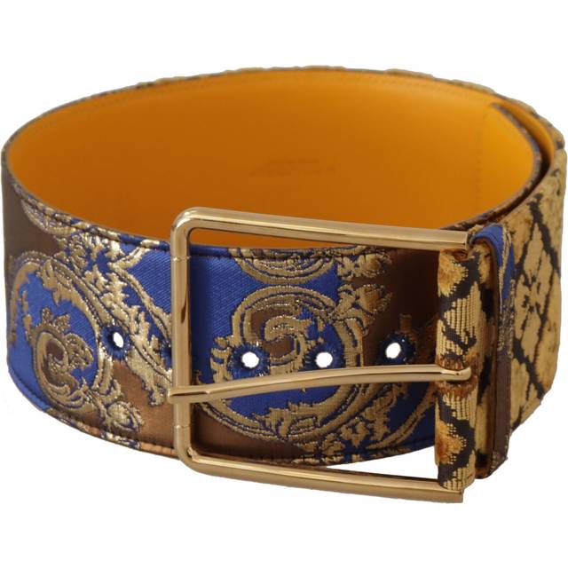 Dolce & Gabbana Blue Floral Patchwork Leather Wide Waist Buckle Belt - 70 cm / 28 Inches
