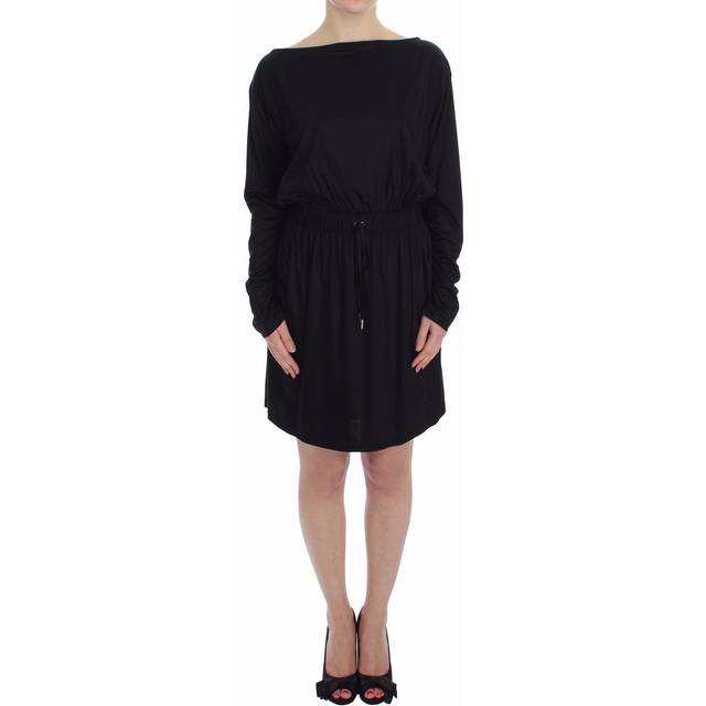 Long Sleeve Boat Neck Mini Dress Wo - Black Dresses - 42