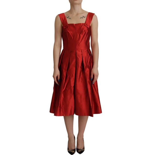 Dolce & Gabbana, Klänning, Dam, XS, Röd Silke A-linje Veckad Midi Klänning - red (XS)