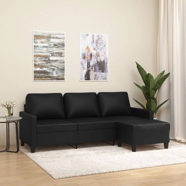 3-sitssoffa med fotpall Svart 180 cm Konstläder