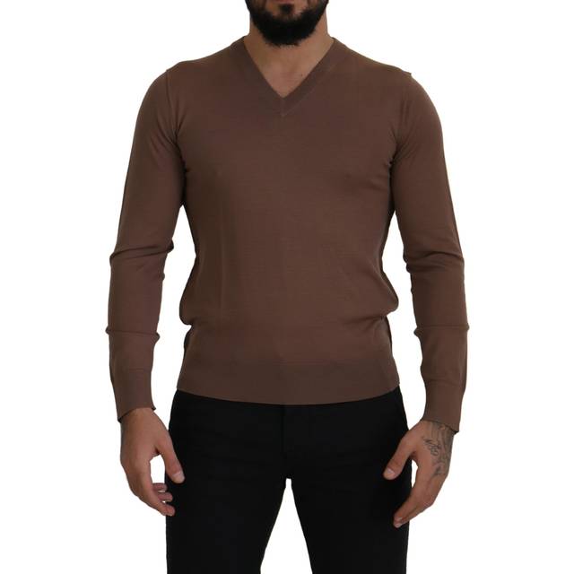 Dolce & Gabbana Brown Wool V-neck Pullover Sweater - IT39 | S