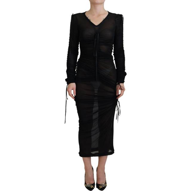 Black Viscose Bodycon Sheath Midi Dress - IT36|XXS