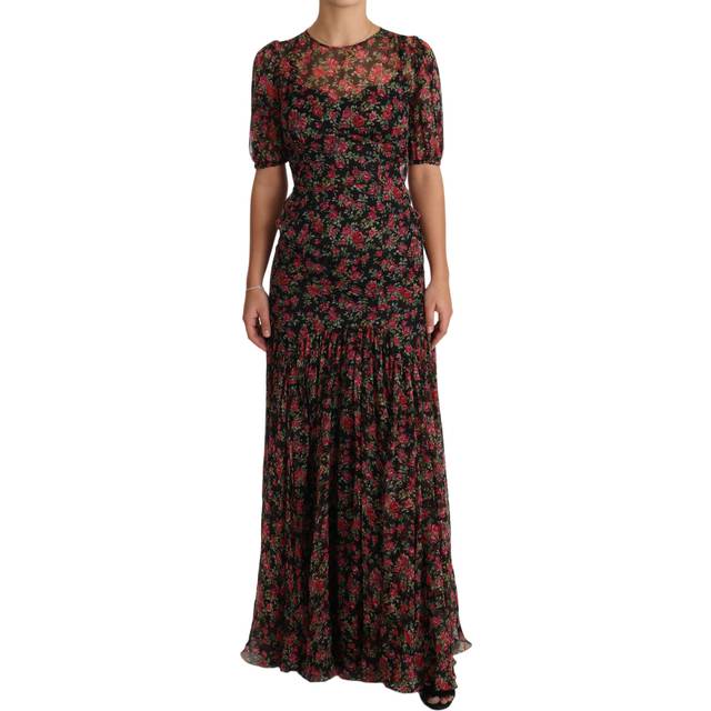 Dolce & Gabbana Black Floral Roses A-Line Shift Gown Dress - IT38|XS (IT38|XS)