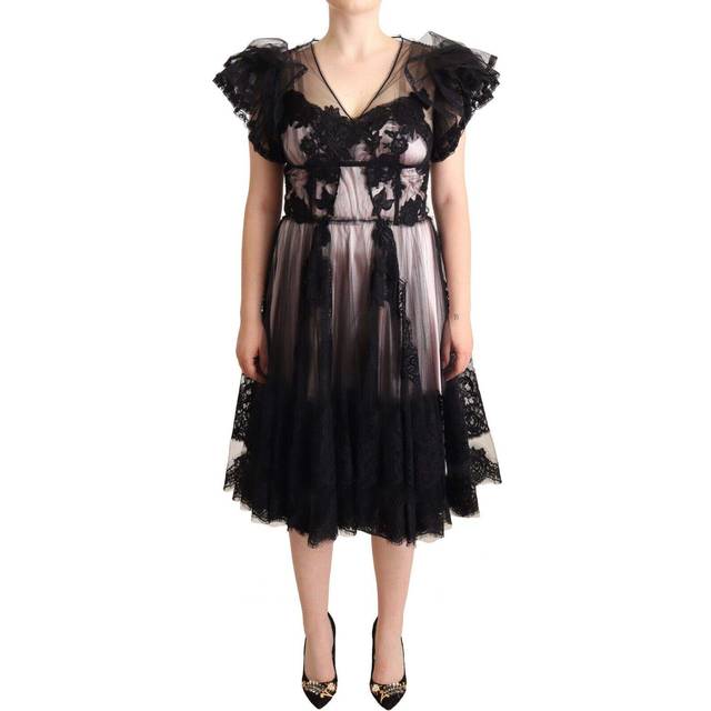 Chic Black Floral Lace Midi Dress - IT44|L