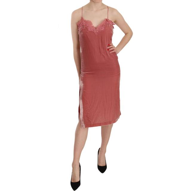 PINKO Lace Spaghetti Strap Side Slit Shift Midi Dress - IT38|XS - pink (IT38|XS)