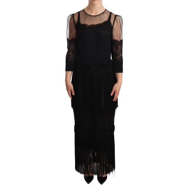 Dolce & Gabbana Black Sheer Floral Lace Crystal Maxi Dress - IT44|L