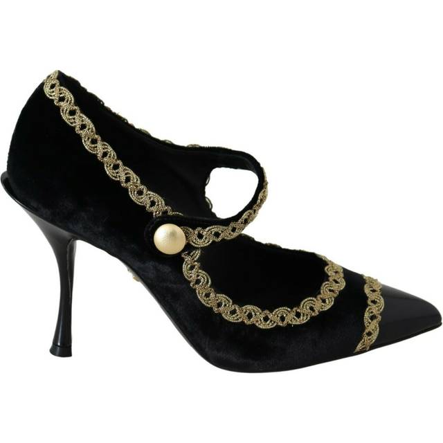 Dolce & Gabbana Black Embellished Velvet Mary Jane Pumps Shoes - EU35/US4.5