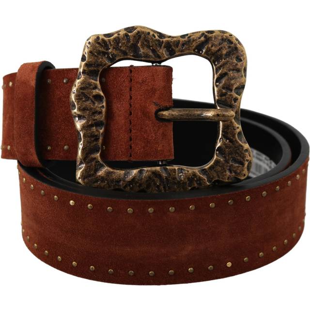 Dolce & Gabbana Brown Suede Leather Studded Baroque Belt - 90 cm / 36 Inches (36 Inches)