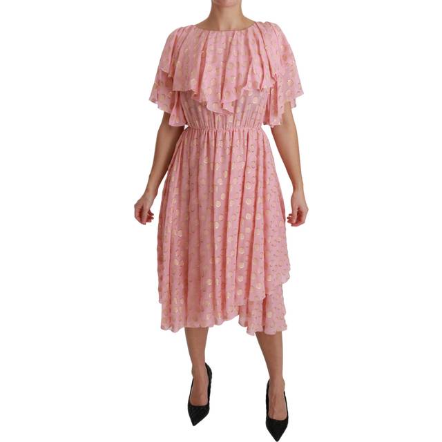 Dolce & Gabbana Silk Pink Polka Dots Pleated A-line Midi Dress - IT40|S