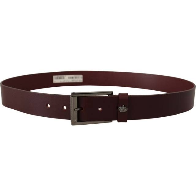 Dolce & Gabbana Brown Leather Silver Metal Crown Buckle Belt - 90 cm / 36 Inches